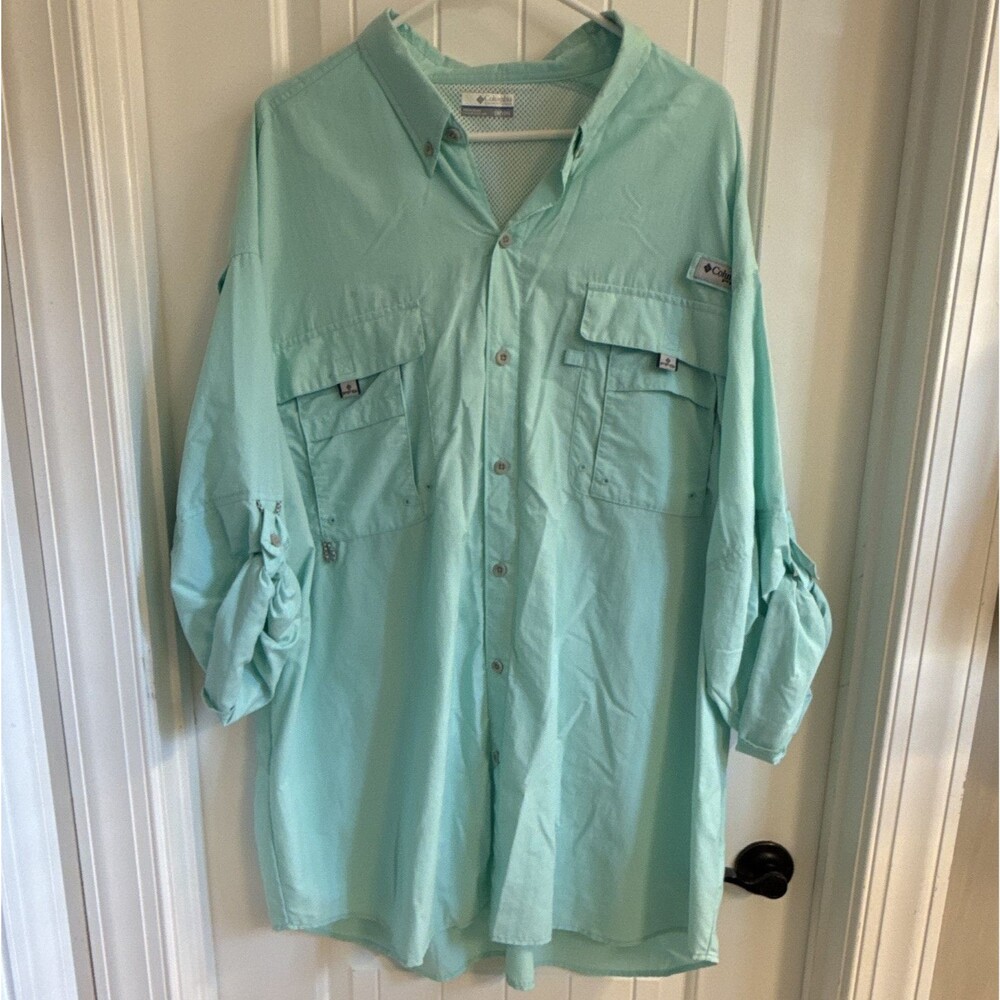 Columbia PFG Omni-Shade Men's Long Sleeve Button-Up Fishing Shirt 3XT Blue